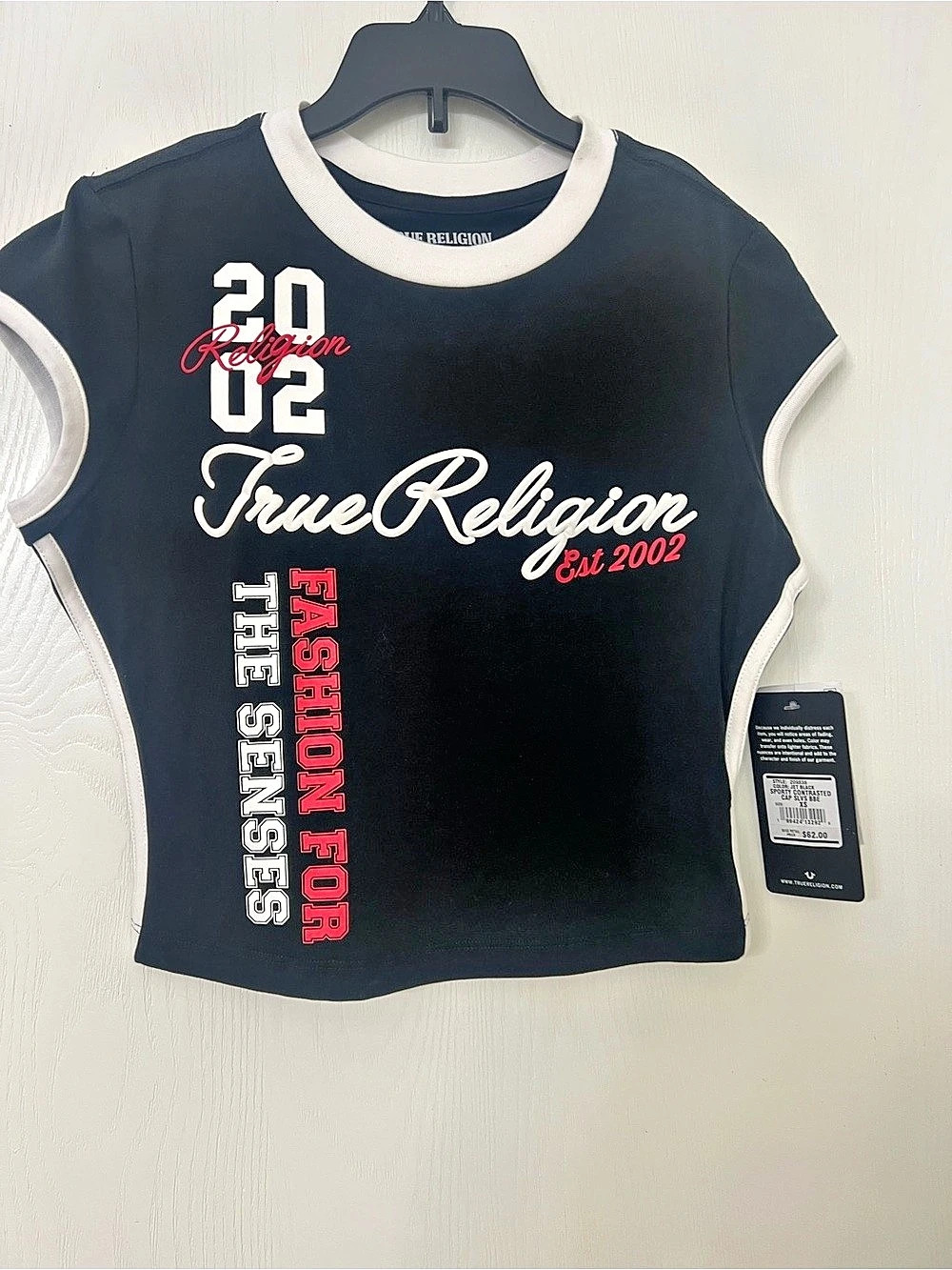 True Religion Sporty Contrasted Cap Slvs BBE Graphic Tee Black & White XS